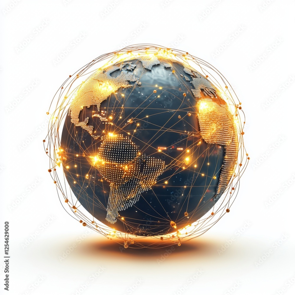 Wall mural 3d digital globe with network connections representing global communication and data transfer