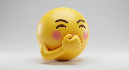 Fototapeta premium Emoji Covering Mouth Yawning in Tiredness or Boredom Expression