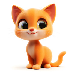 3d cartoon cute illustration of orange cat on white background