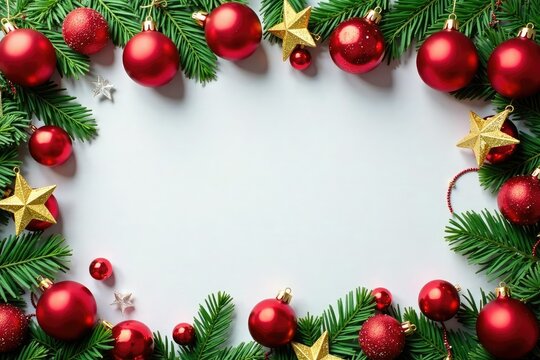 Christmas-themed garland with red ornaments and golden star centerpieces, red, decorations, holiday