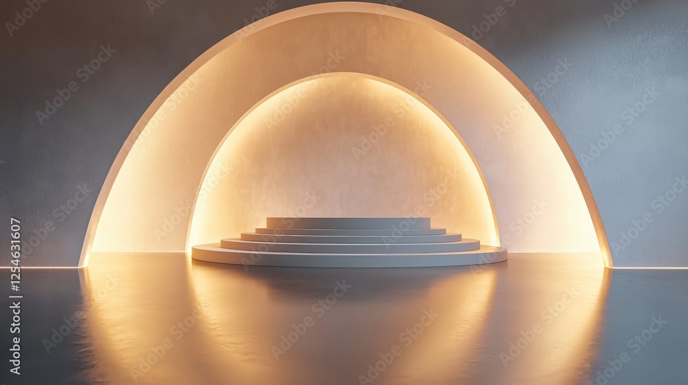 Poster elegant illuminated archway and podium display for product showcase and modern presentation