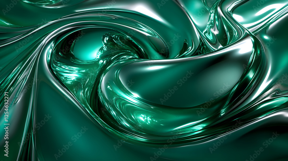 Poster abstract background featuring a green and silver swirl with dramatic deep emerald tones and smooth f