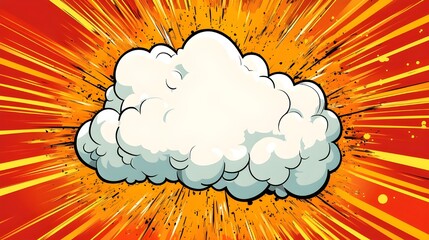 a cartoon-style explosion with a large white cloud in the center, surrounded by orange and yellow rays and dots, creating a dynamic and dramatic effect.
