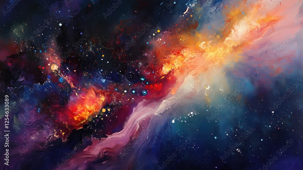 Aufkleber abstract cosmic artwork with vibrant colors and dynamic brushstrokes creating a nebula effect