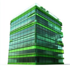Modern Architectural Design of a Green Glass Building with Unique Curved Facades and Urban Environment