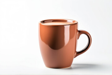 Terracotta clay-colored ceramic mug on white background, minimalist and rustic style