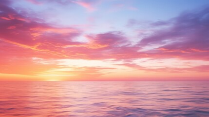Fototapeta premium Blurred Sunset Sky Over Calm Ocean Waters During Twilight with Soft Colors and Gentle Waves Reflected on the Surface