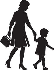 mother and son holding hands  silhouette, black and white silhouette, vector and illustration