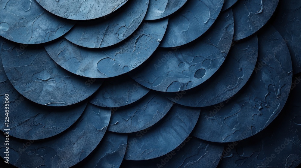 Poster Abstract blue circular textured pattern with overlapping layers