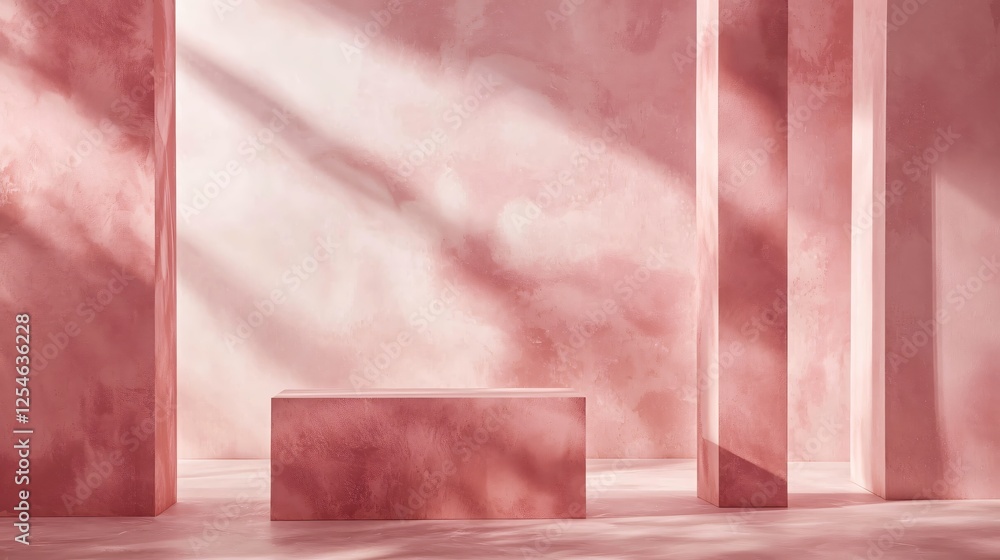 Poster minimalist pink studio with geometric shapes and soft light creating a serene atmosphere