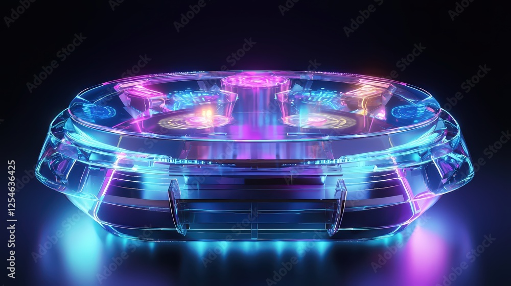 Poster luminous futuristic device in neon hues on dark backdrop a captivating display of modern design