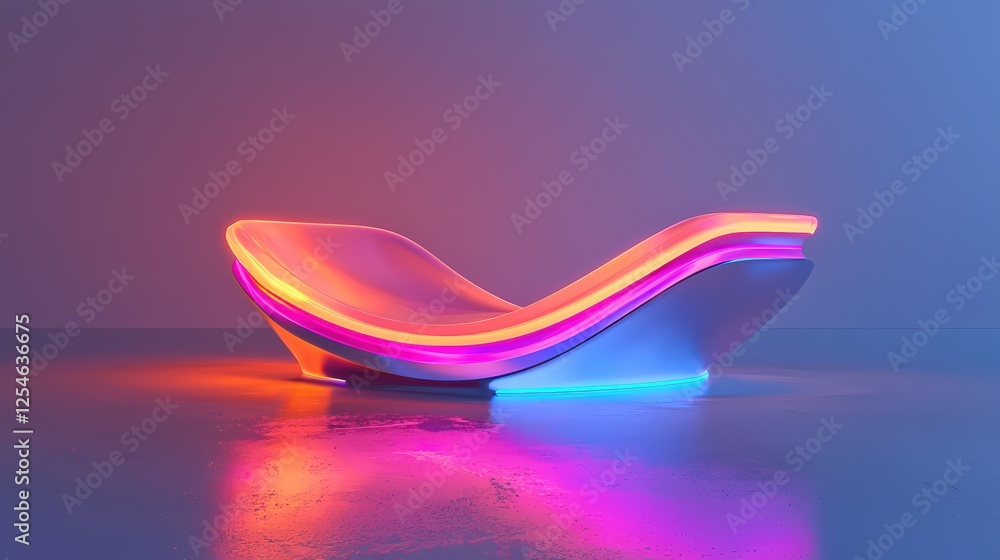 Poster abstract futuristic structure with vibrant neon lights and reflections on a smooth surface