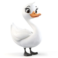3d cartoon cute illustration of swan on white background