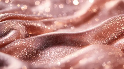 Shimmering Rose Gold Fabric with Bokeh Lights Creates a Luxurious and Festive Background