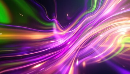 Obraz premium Vibrant neon light trails with dynamic purple, green, and gold streaks
