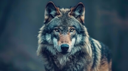 Powerful Wolf animal wildlife in dramatic background. AI generated image