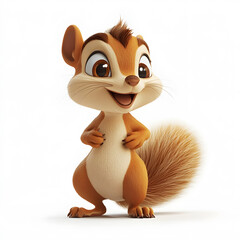 3d cartoon cute illustration of squirelle on white background