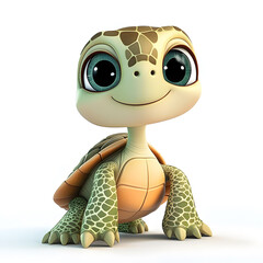 3d cartoon cute illustration of turtle on white background