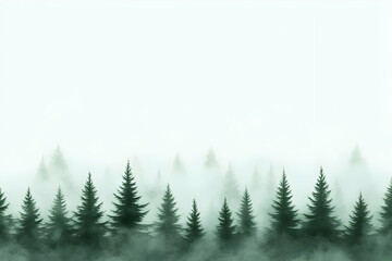 Fototapeta premium Misty Forest Illustration: Serene Evergreen Trees