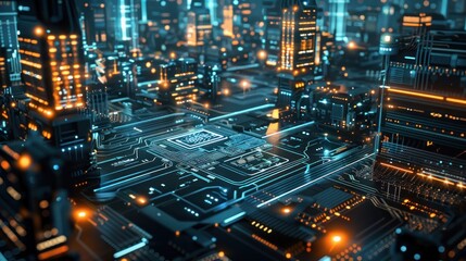 Obraz premium Futuristic digital motherboard circuit electronics with light effect. AI generated image