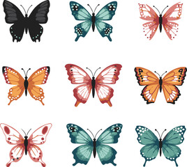 Butterflies color silhouette set