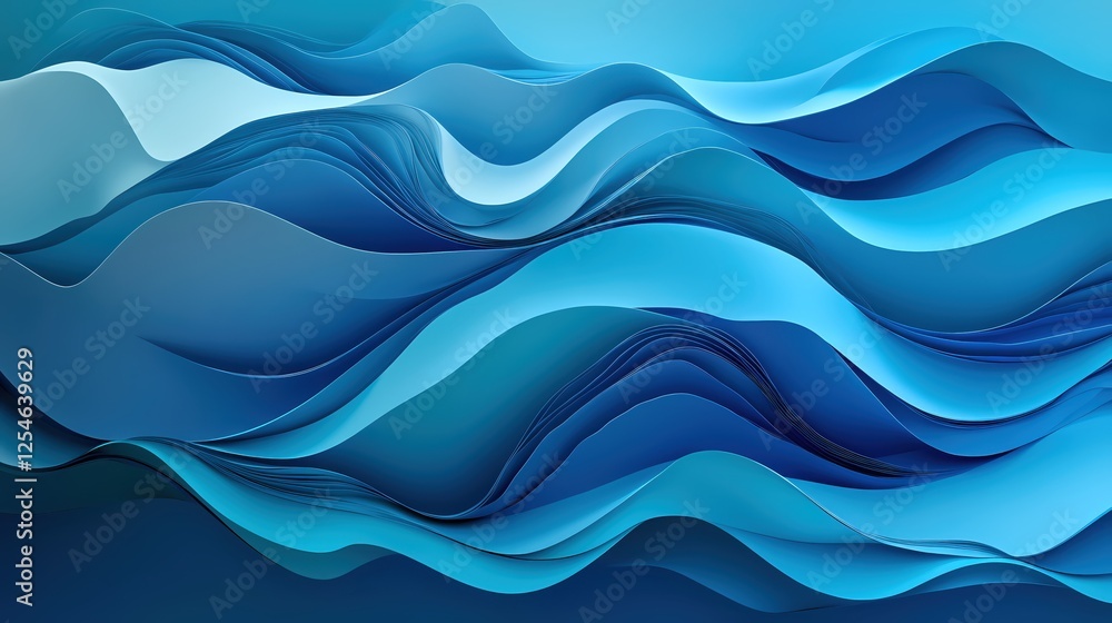 Poster abstract blue waves of serenity and calmness in a fluid and dynamic design composition
