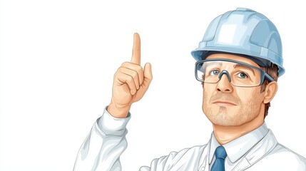 Construction worker in hardhat pointing at blueprint on site, discussing building project