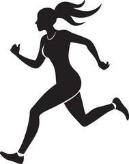 running woman silhouette, black and white silhouette, vector and illustration