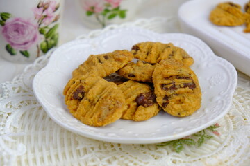 Popular cookies in Malaysia during celebration of Eid Mubarak (Hari Raya) on white isolated background called coffee and chips