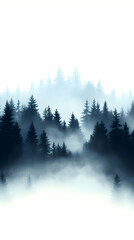 Misty Forest Illustration: Serene Coniferous Trees in Fog