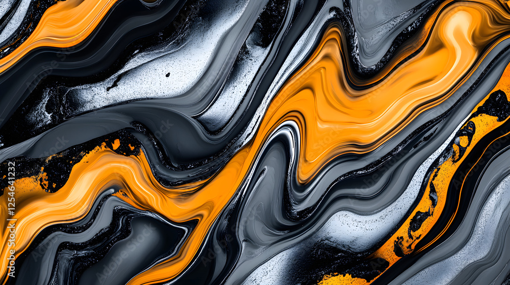 Poster abstract background with dramatic swirls in black and orange colors creating a glowing effect