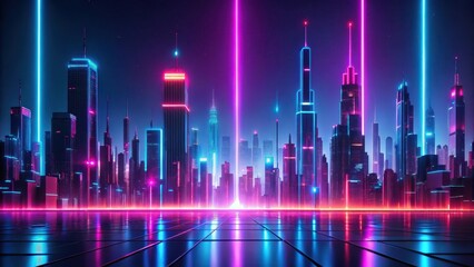 Glowing cityscape with abstract pink and blue neon render background for futuristic wallpaper, background image, futuristic cityscape
