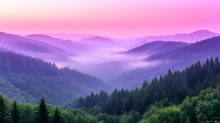 Obraz premium Misty Mountain Sunrise Landscape Illustration
