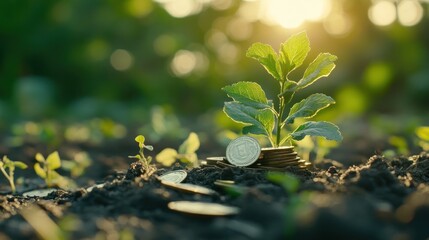 Obraz premium Plant Growing on Coins