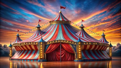 Vibrant colorful circus tent with a stunning canopy and intricate details , celebration, party,  celebration, party