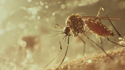 Close-up of a Mosquito: A detailed macro shot of a mosquito, capturing the intricate details of its anatomy, including its proboscis, legs, and wings.