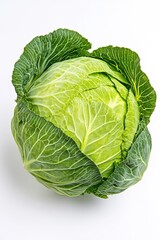 Fototapeta premium Fresh green cabbage with crisp leaves on white background