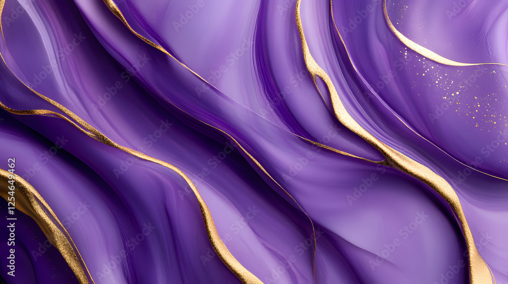 Poster purple and gold abstract background with dramatic swirling patterns and glowing elements