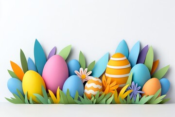 Colorful Easter eggs in decorative paper cutout style.