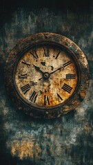 Fototapeta premium Vintage clock with weathered dial and texture.