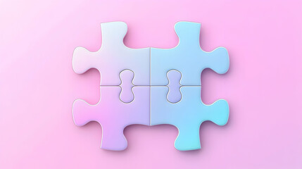 Obraz premium Pastel puzzle pieces joined on pink background. Teamwork concept