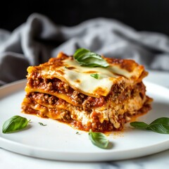 A traditional Italian lasagna with layers of meat sauce, cheese, and pasta