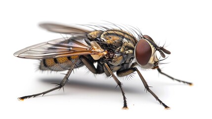 Fototapeta premium Close-up of a Fly on White Background
