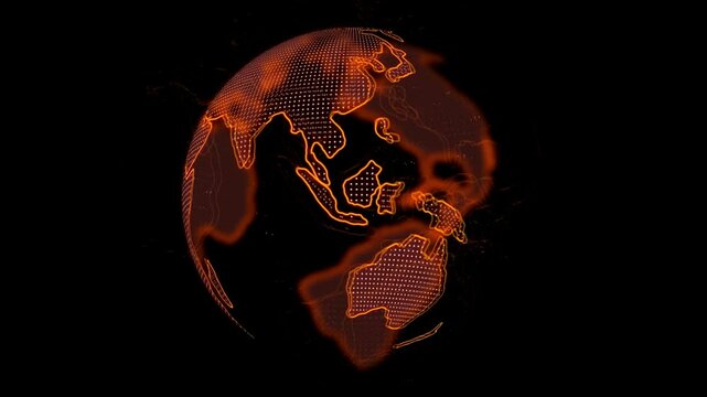 A futuristic glowing, holographic the Earth mapa cyber-tech aesthetic, featuring interconnected networks and data points with high-tech data visualization elements animation background. 4K video