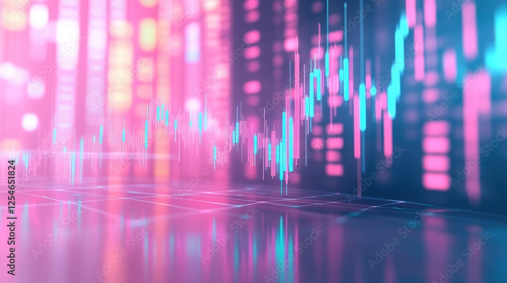 Poster a vibrant digital representation of financial data, featuring colorful graphs and charts, symbolizin