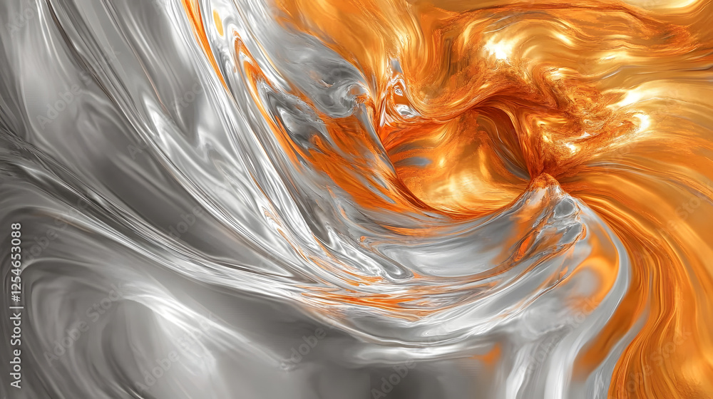 Poster Computer generated image of a golden and silver swirl design with abstract patterns and shapes