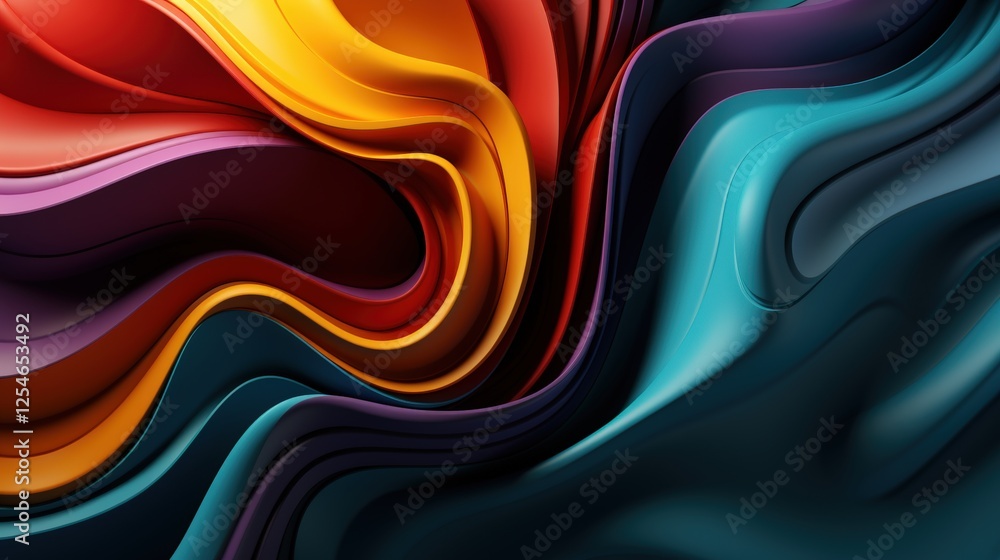 Poster vibrant abstract 3d fluid design with colorful waves and smooth flowing shapes for background and ar