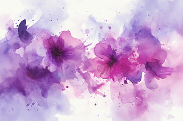 Purple Watercolor Floral: An abstract watercolor painting of vibrant pink and purple flowers, blossoming with soft, delicate brushstrokes and expressive color splashes.