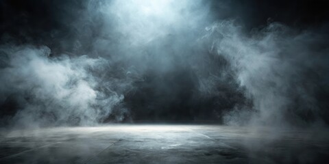 Mysterious fog envelops a dark abstract space, foggy, darkness