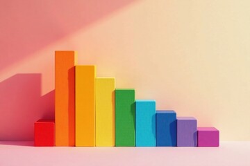 Fototapeta premium Colorful Blocks Descending in a Gradient Pattern Against a Soft, Light Background